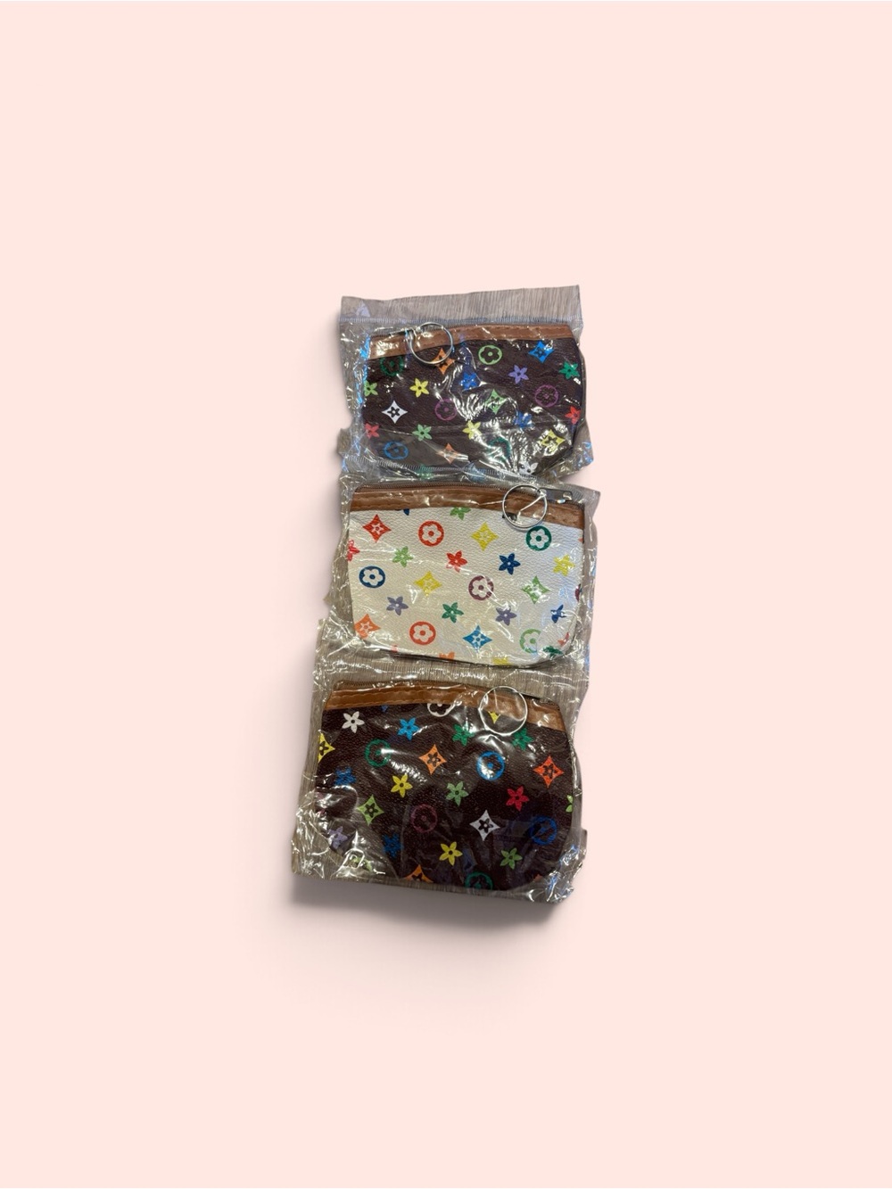Pack of 3 Multicolor Monogram Coin Pouch with Key Ring